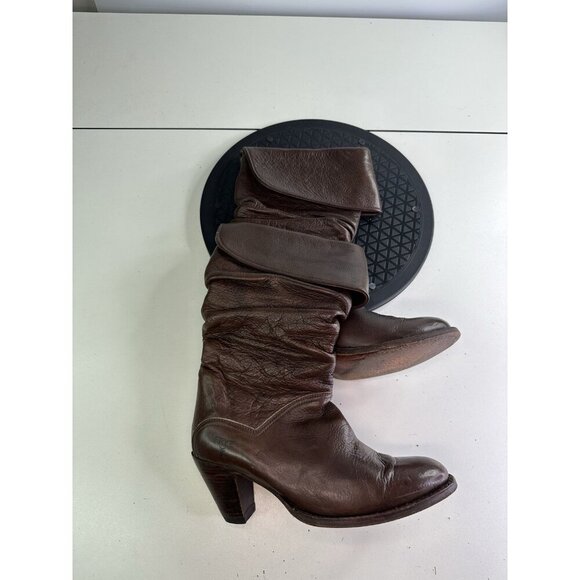 VTG Frye Dorado Slouch Boots Sz 6M 77580 Fold-Over Cuff Brown Leather Women’s - Picture 1 of 12